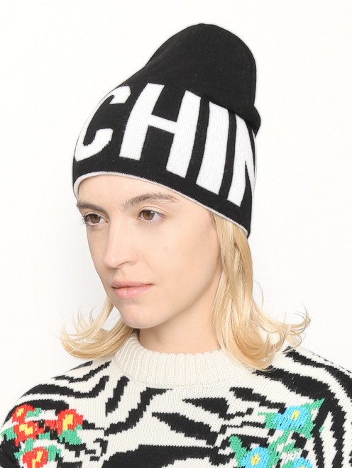 Шапка из смешанной шерсти с логотипом  Moschino - МодельОбщийВид