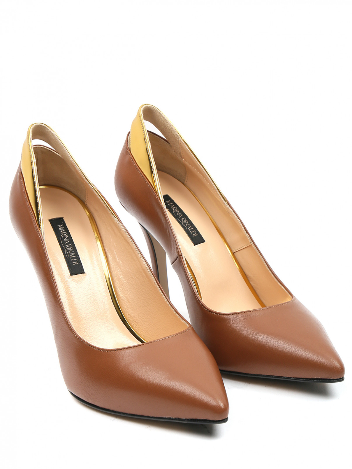Туфли из гладкой кожи с контрастной отделкой Marina Rinaldi  –  Общий вид  – Цвет:  Коричневый
