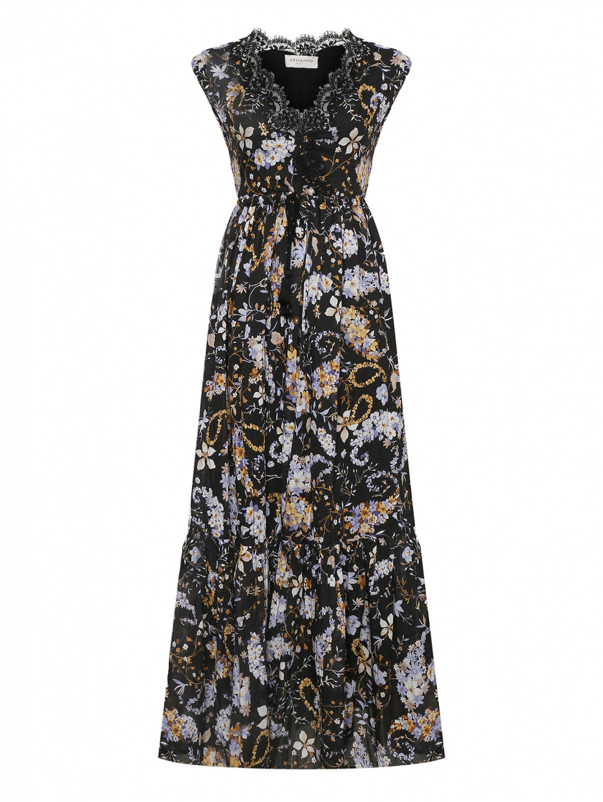 Платье-макси из хлопка и кружева Ermanno Firenze  –  Общий вид  – Цвет:  Черный