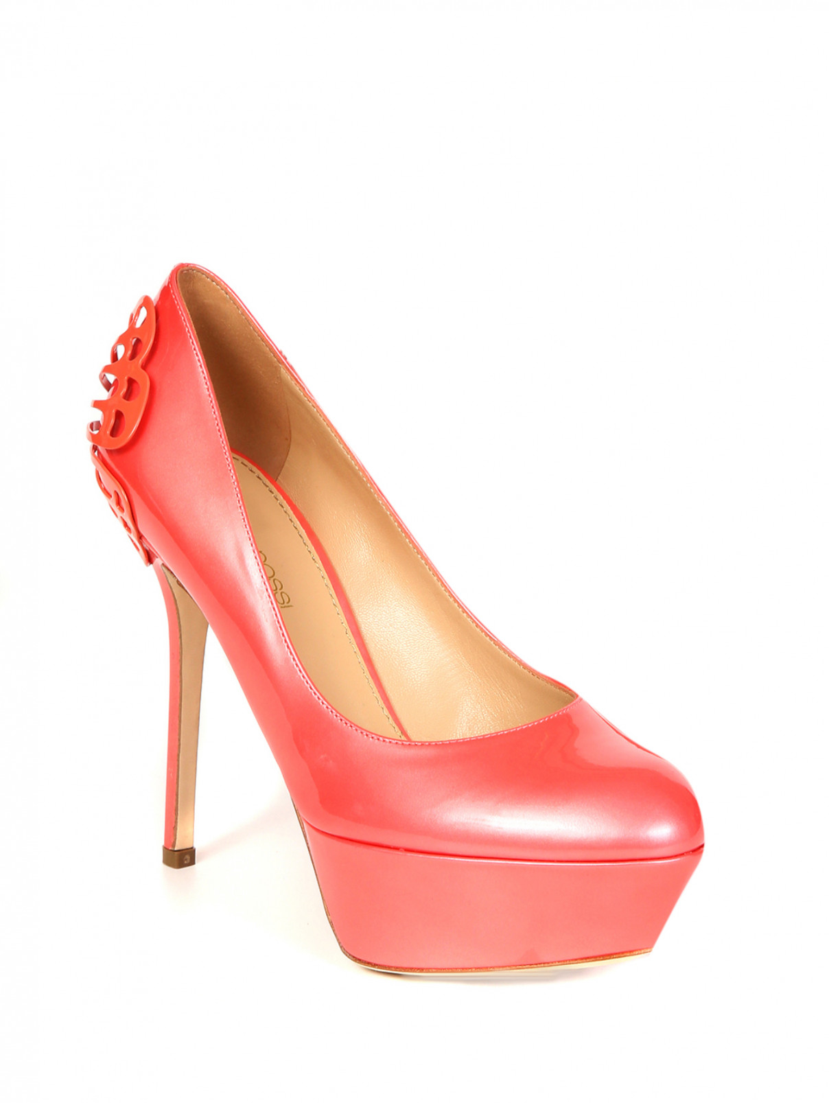 Туфли из лаковой кожи с декором на высоком каблуке и платформе Sergio Rossi  –  Обтравка1  – Цвет:  Красный