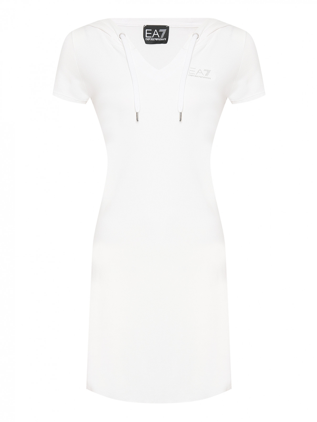 Платье-мини с капюшоном EA 7  –  Общий вид  – Цвет:  Белый