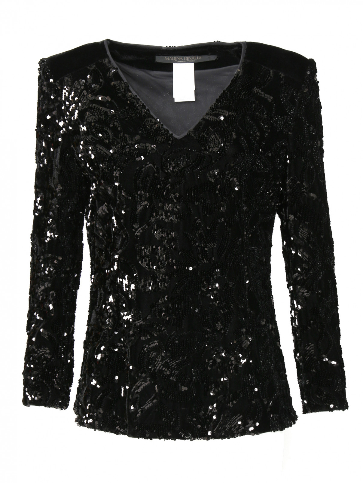Блуза, декорированная пайетками Marina Rinaldi  –  Общий вид  – Цвет:  Черный