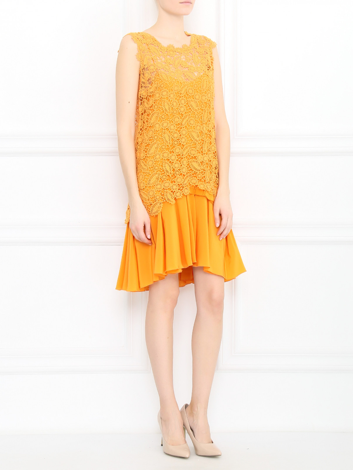 Платье-миди из хлопка Ermanno Scervino  –  Модель Общий вид  – Цвет:  Оранжевый
