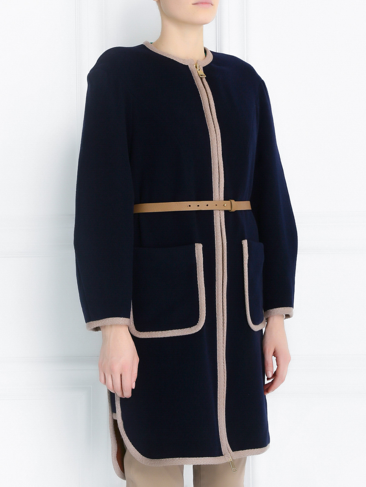 Пальто из шерсти с накладными карманами Tara Jarmon  –  Модель Верх-Низ  – Цвет:  Синий