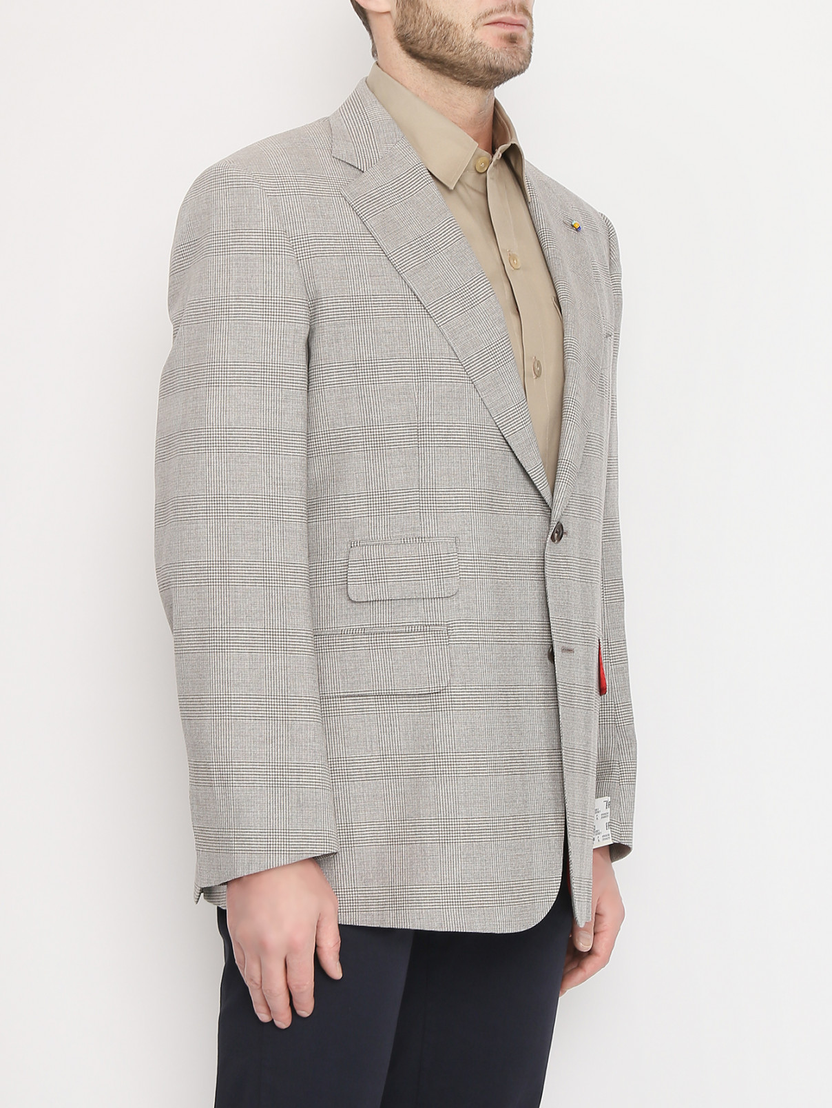 Пиджак из шерсти и хлопка с узором Belvest  –  МодельВерхНиз  – Цвет:  Серый