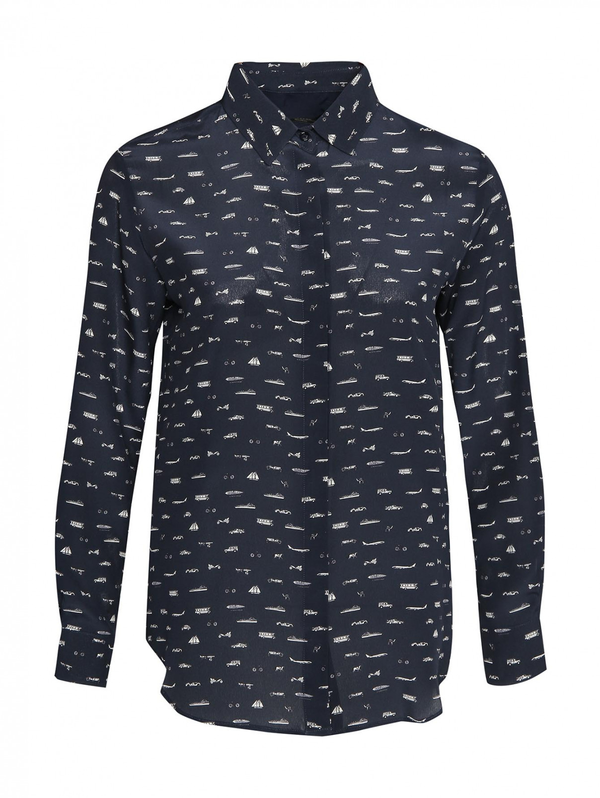 Блуза шелковая с узором Weekend Max Mara  –  Общий вид  – Цвет:  Синий