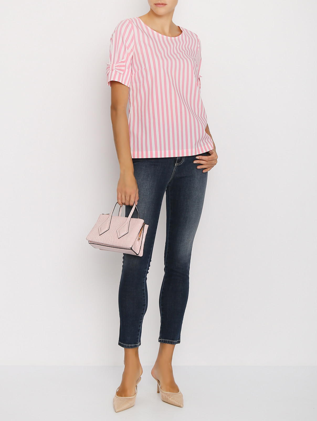 Блуза из смесового хлопка с узором "полоска" Comma  –  МодельОбщийВид  – Цвет:  Розовый