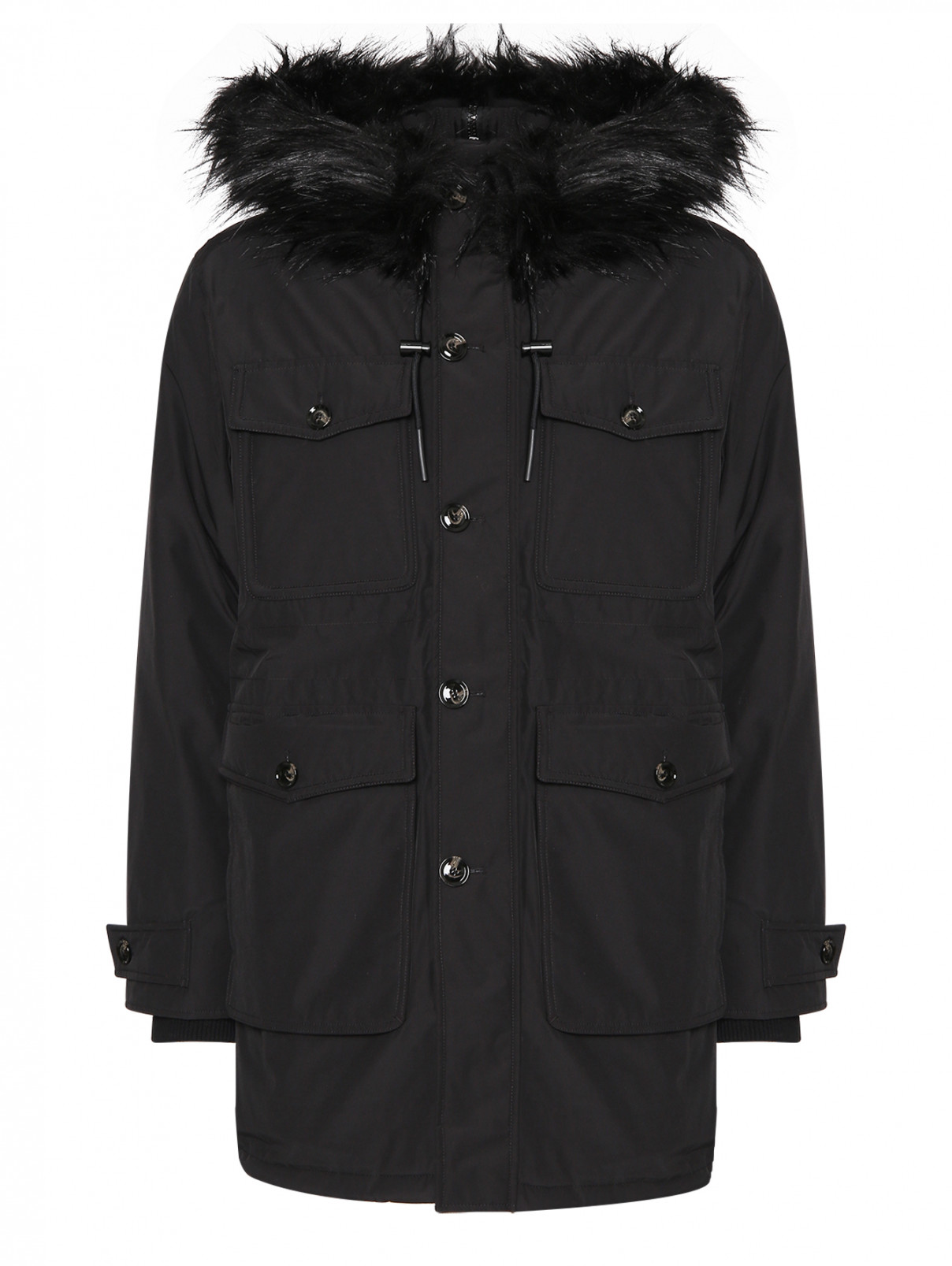 Удлиненная куртка с капюшоном Diesel  –  Общий вид  – Цвет:  Черный
