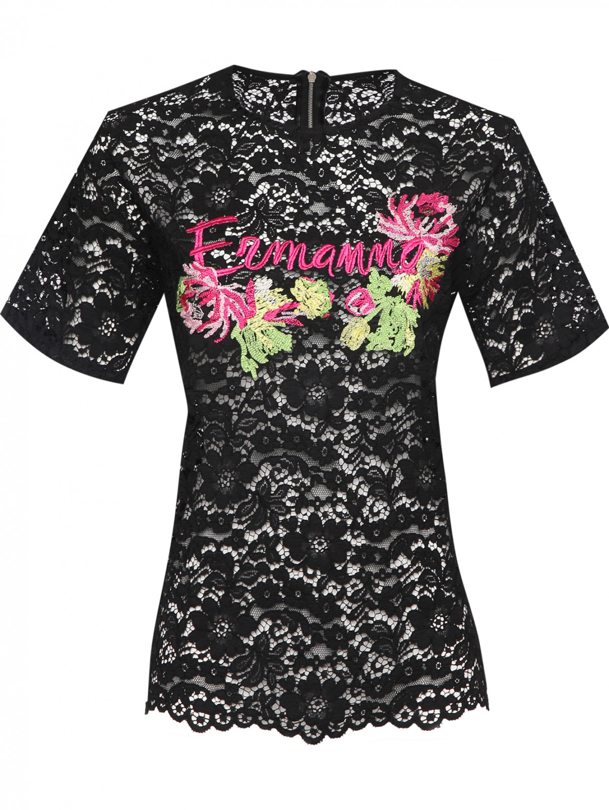 Крежевная блуза с вышивкой Ermanno Firenze  –  Общий вид  – Цвет:  Черный