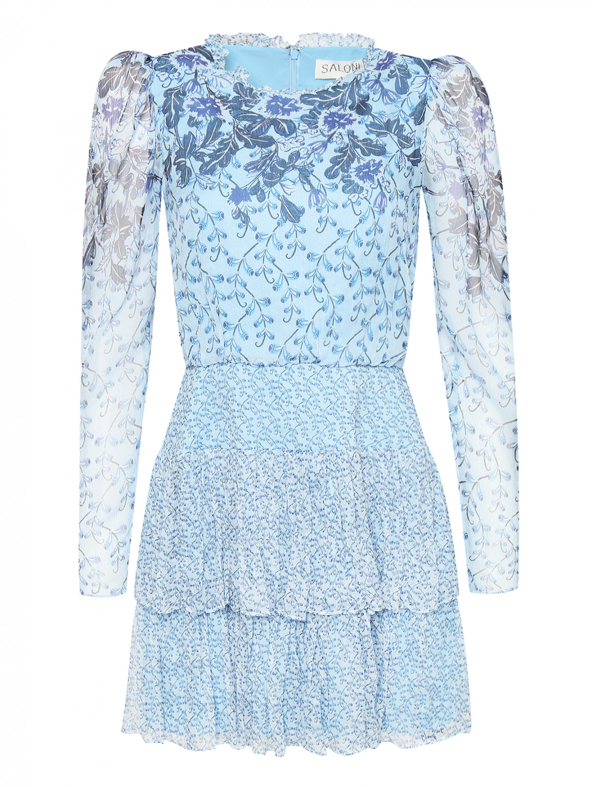 Платье из шелка с цветочным узором Saloni  –  Общий вид  – Цвет:  Синий