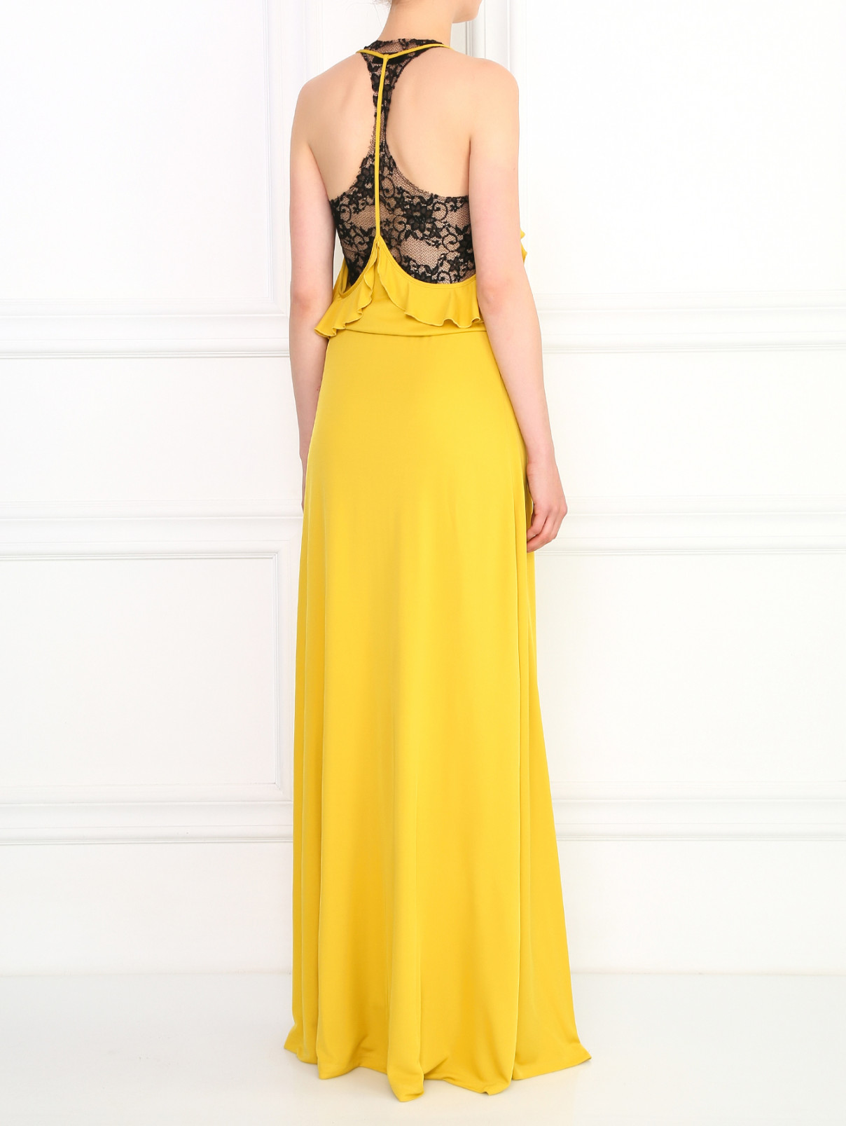 Платье-макси с кружевными вставками JO NO FUI  –  Модель Верх-Низ1  – Цвет:  Желтый