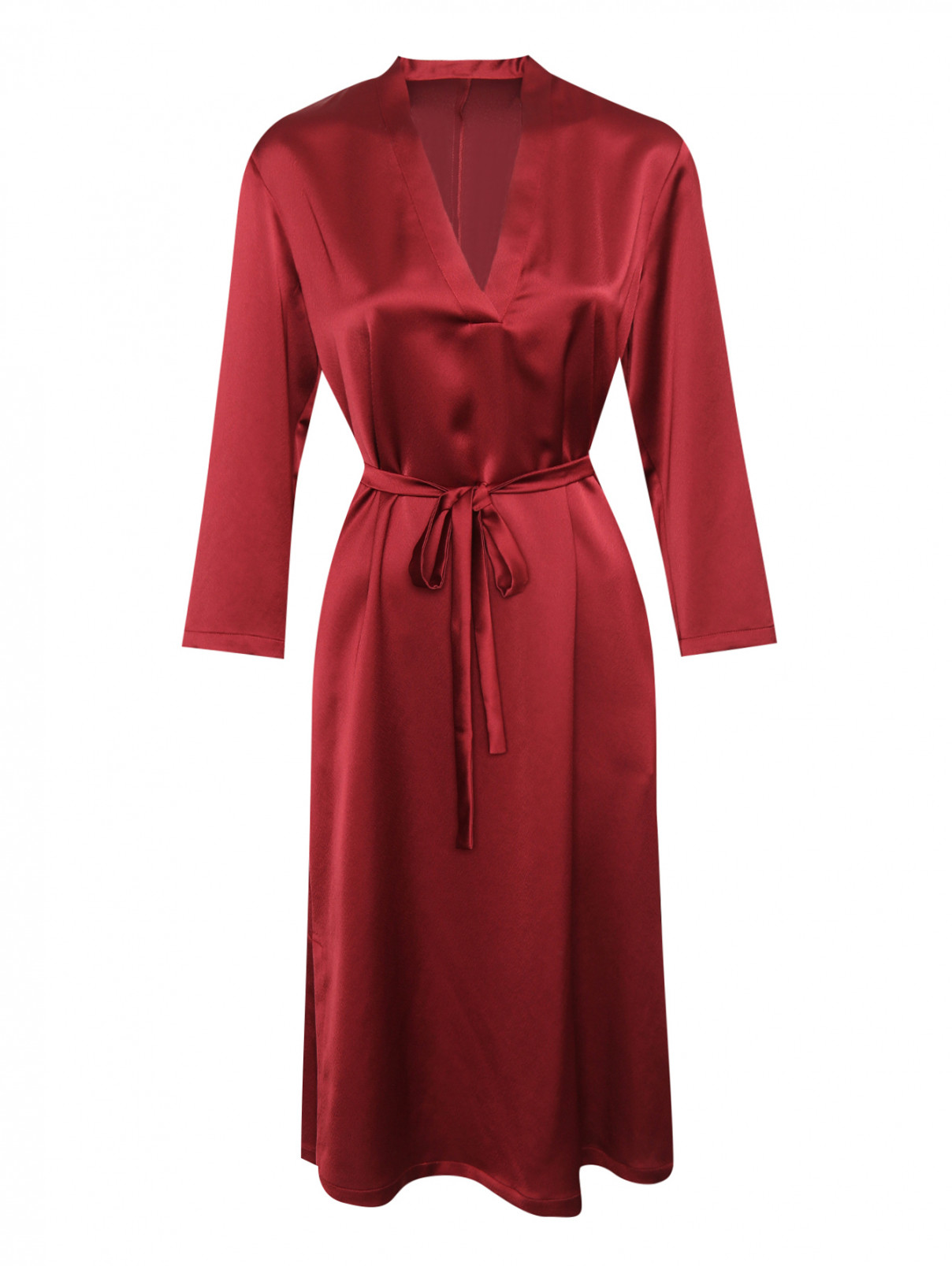 Платье прямого силуэта с поясом Marina Rinaldi  –  Общий вид  – Цвет:  Красный