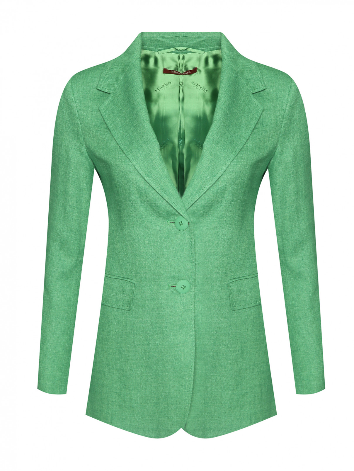 Жакет из льна с карманами Max Mara  –  Общий вид  – Цвет:  Зеленый