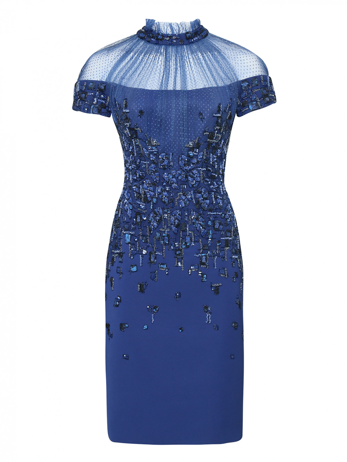 Платье с вышивкой пайетками и бусинами Tony Ward  –  Общий вид  – Цвет:  Синий