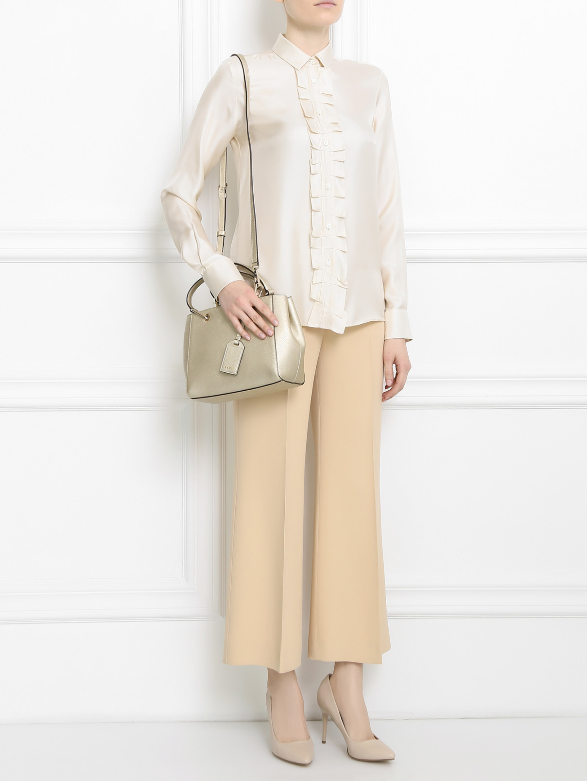 Блуза из шелка с контрастной отделкой Maison Margiela  –  Модель Общий вид  – Цвет:  Бежевый