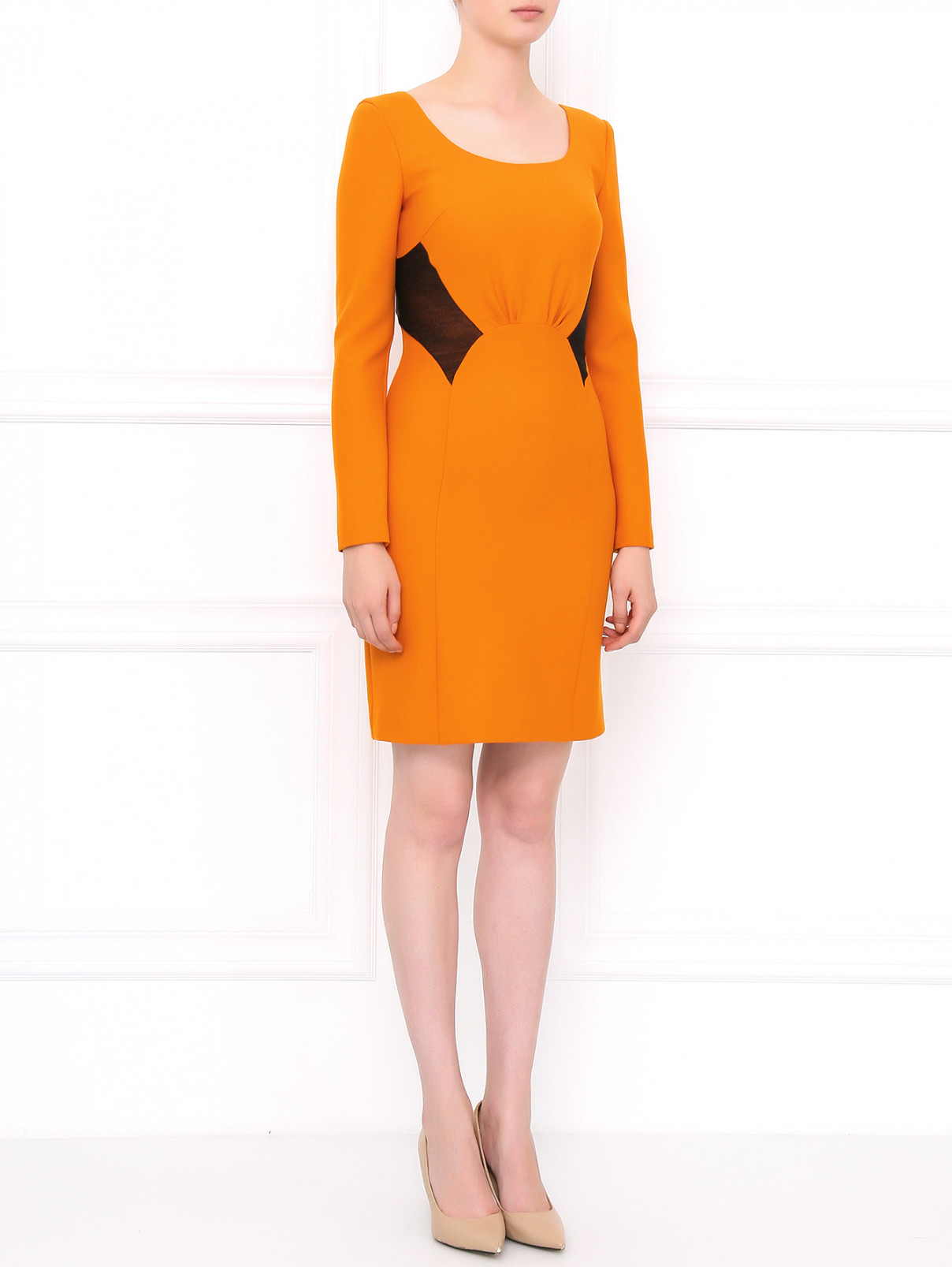 Платье-футляр с контрастными вставками Philosophy di Alberta Ferretti  –  Модель Общий вид  – Цвет:  Оранжевый