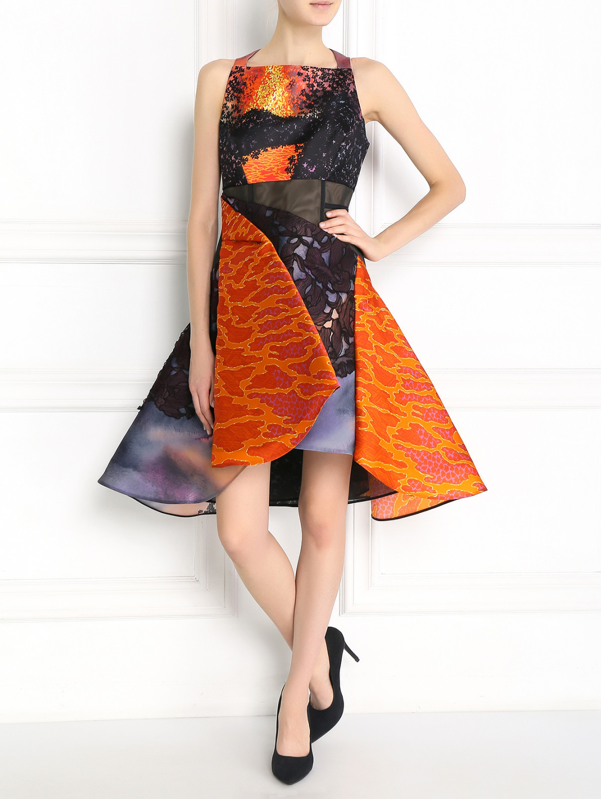 Платье из шелка с узором и пышной юбкой Peter Pilotto  –  Модель Общий вид  – Цвет:  Черный