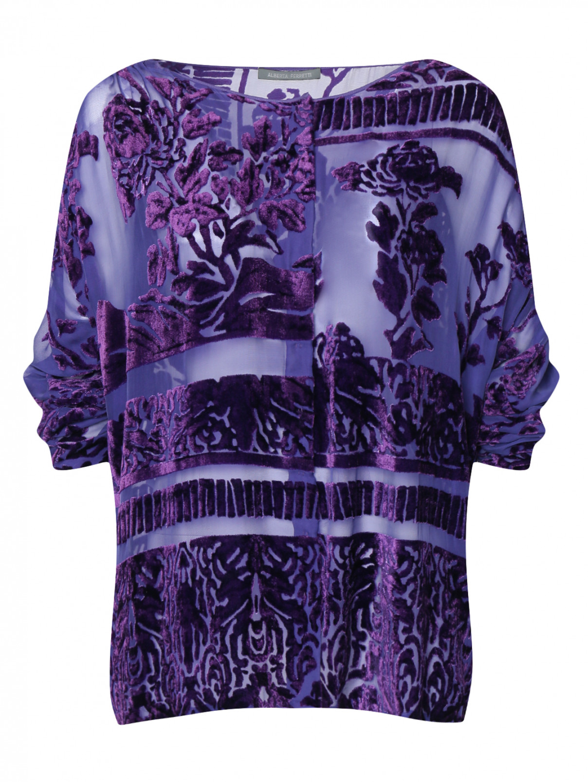 Блуза из шелка с бархатной отделкой Alberta Ferretti  –  Общий вид  – Цвет:  Фиолетовый