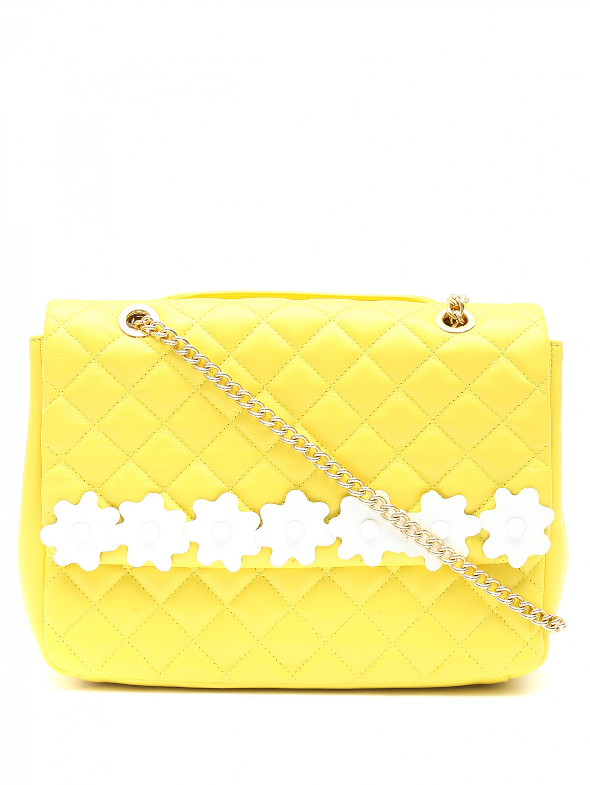 Стеганая сумка с аппликацией на ремне-цепочке Moschino Boutique  –  Общий вид  – Цвет:  Желтый