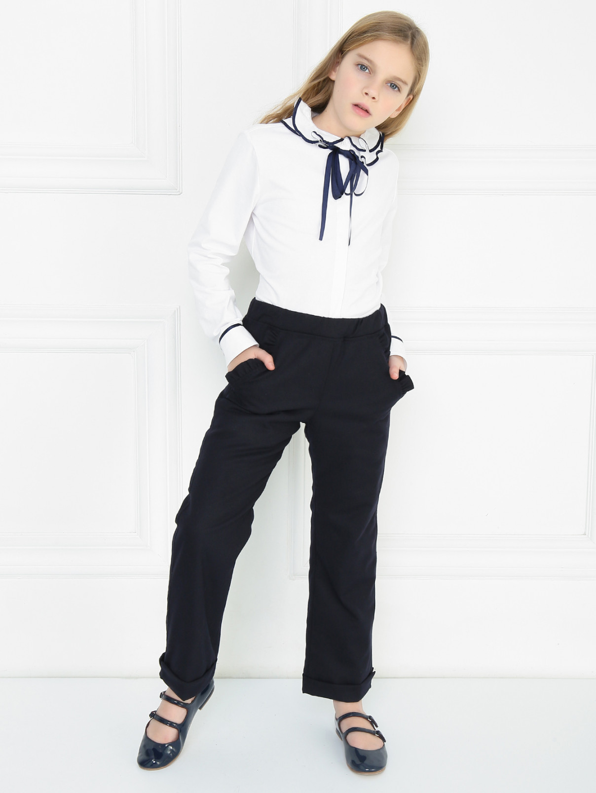 Блуза из хлопка с оборками Aletta Couture  –  МодельОбщийВид  – Цвет:  Белый