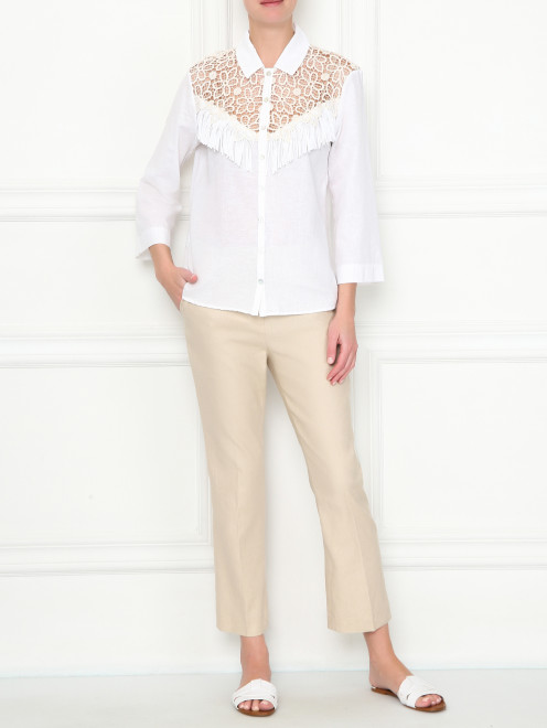 Рубашка из льна с кружевной отделкой и бахромой Raffaela D'Angelo - МодельОбщийВид