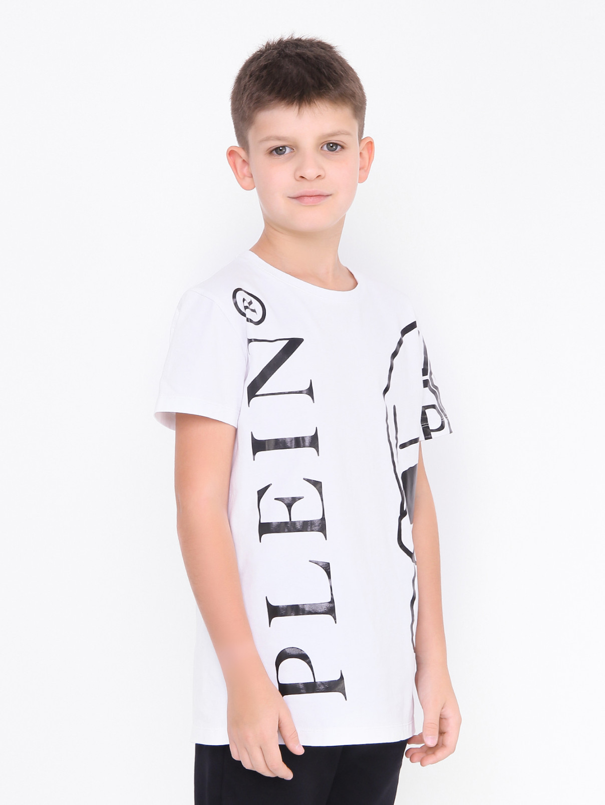 Хлопковая футболка с контрастным принтом Philipp Plein  –  МодельВерхНиз  – Цвет:  Белый