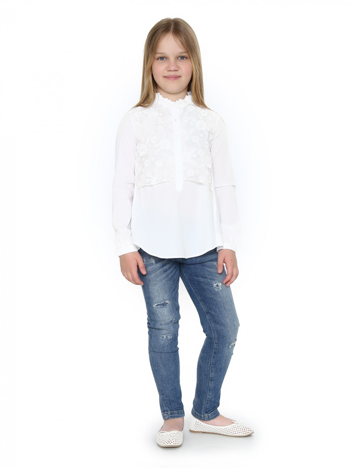 Блуза из хлопка с вышивкой Ermanno Scervino Junior  –  Модель Общий вид  – Цвет:  Белый