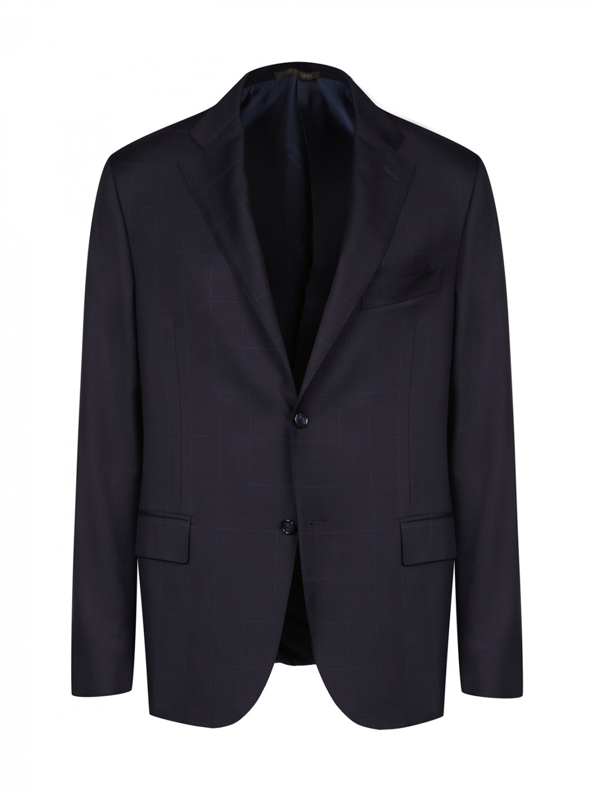 Пиджак однобортный из шерсти с узором "клетка" Corneliani  –  Общий вид  – Цвет:  Синий