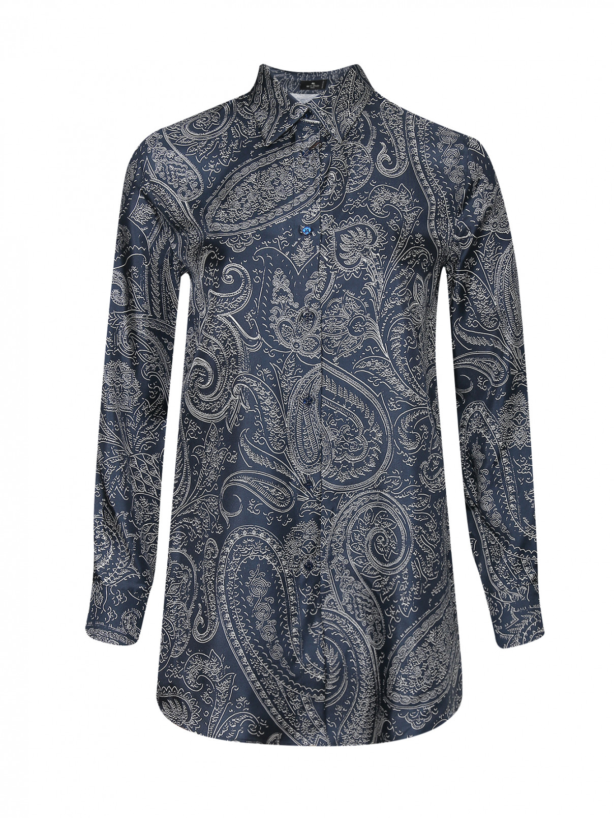 Блуза из шелка с узором Etro  –  Общий вид  – Цвет:  Синий