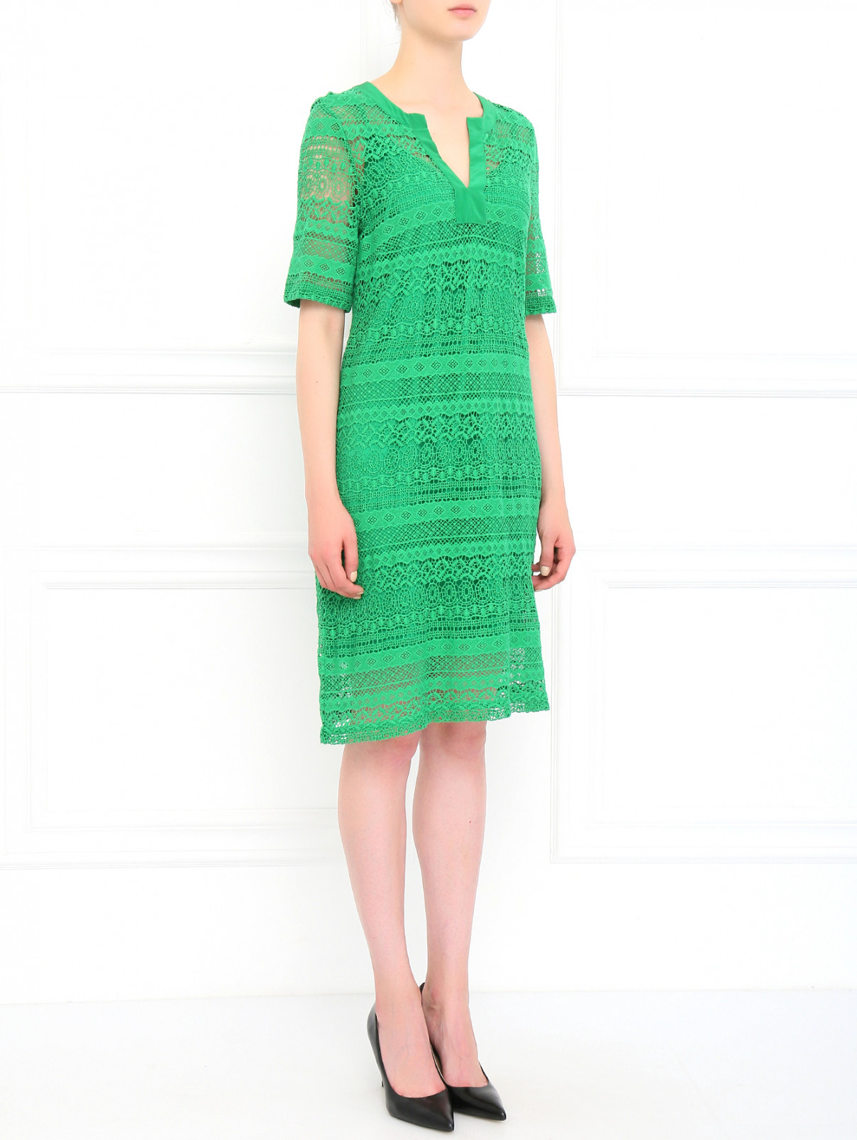 Платье из хлопка и шелка Collette Dinnigan  –  Модель Общий вид  – Цвет:  Зеленый