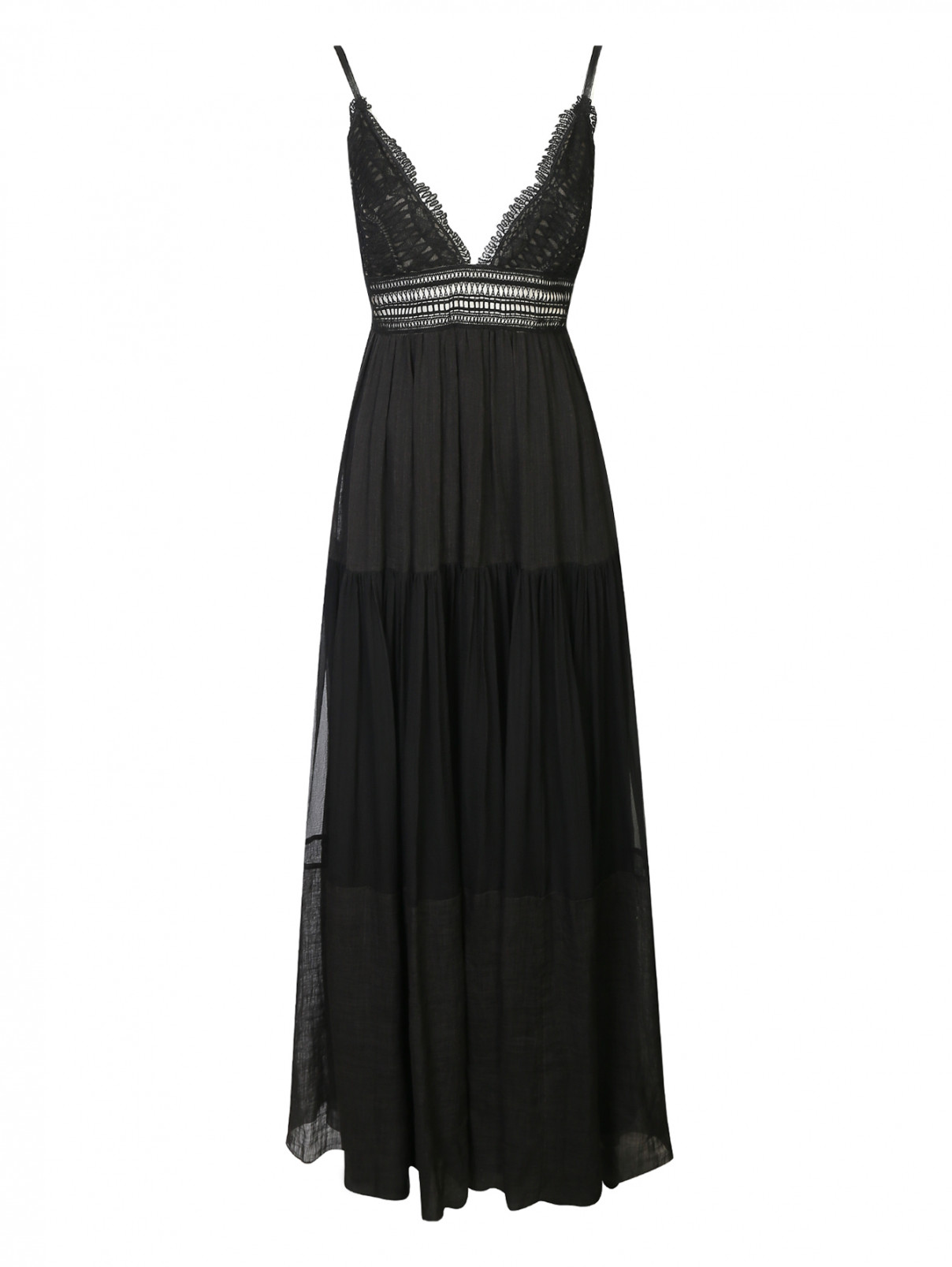 Платье из шелка с воланами Alberta Ferretti  –  Общий вид  – Цвет:  Черный