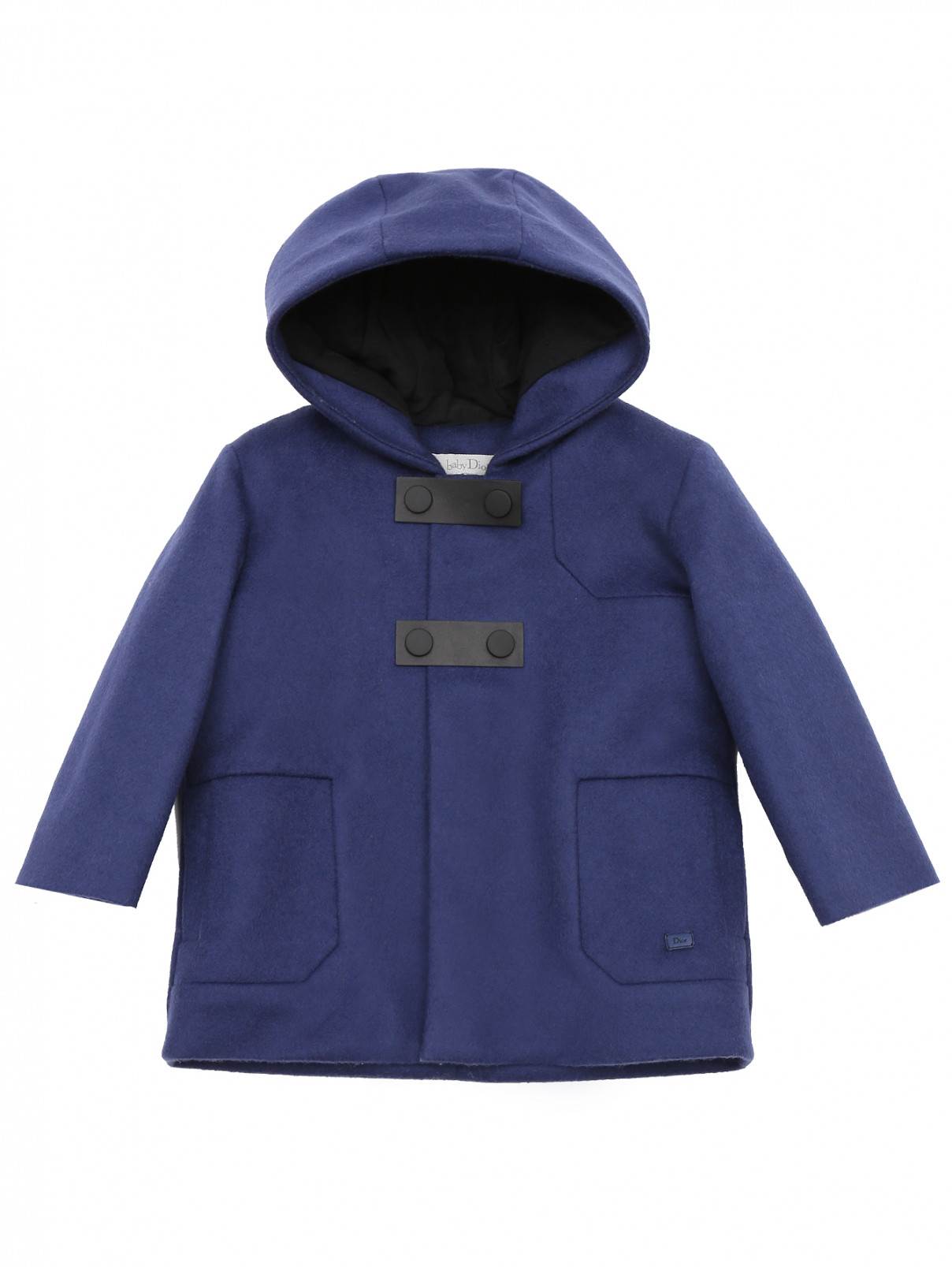 Пальто из шерсти с капюшоном и карманами Baby Dior  –  Общий вид  – Цвет:  Синий