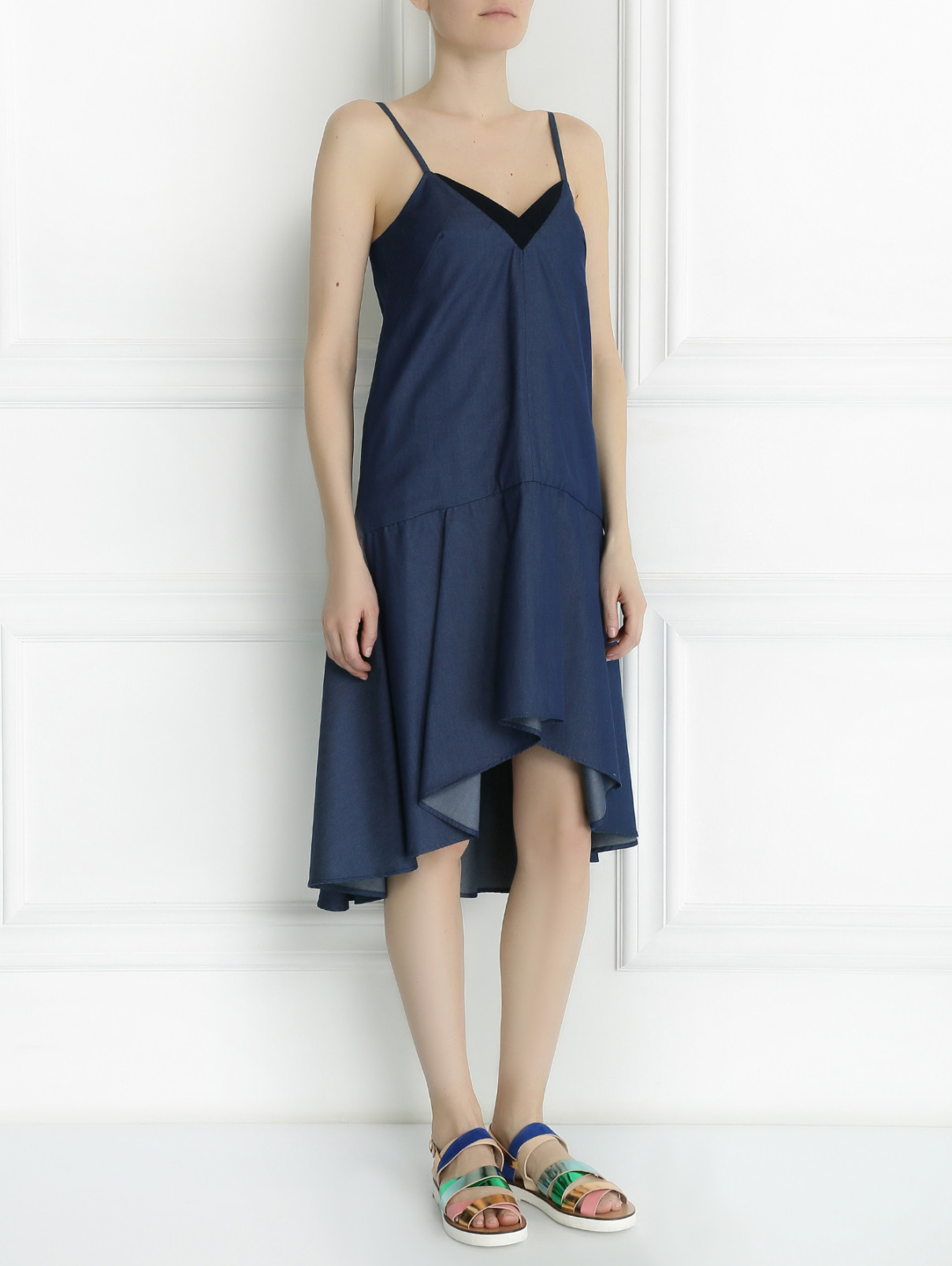 Платье из хлопка на тонких бретелях Cote  –  Модель Общий вид  – Цвет:  Синий