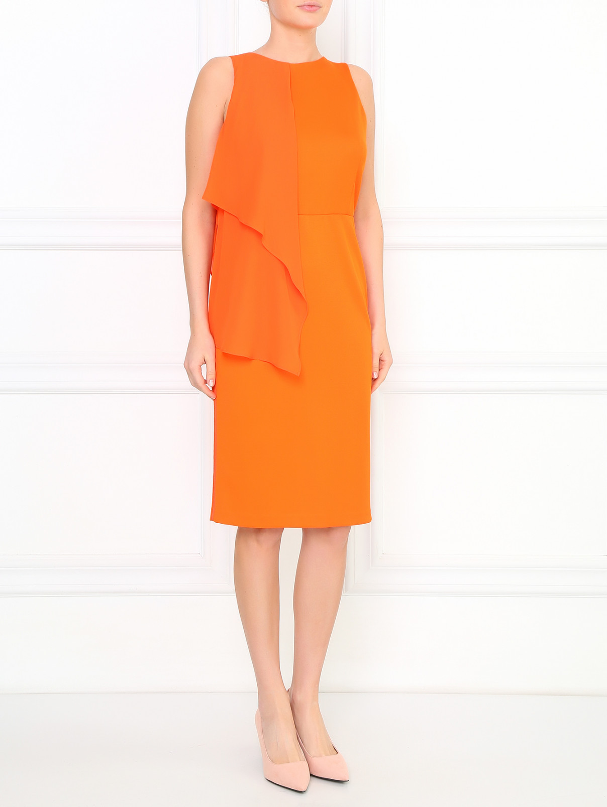Платье-мини без рукавов с драпировкой Sportmax  –  Модель Общий вид  – Цвет:  Оранжевый