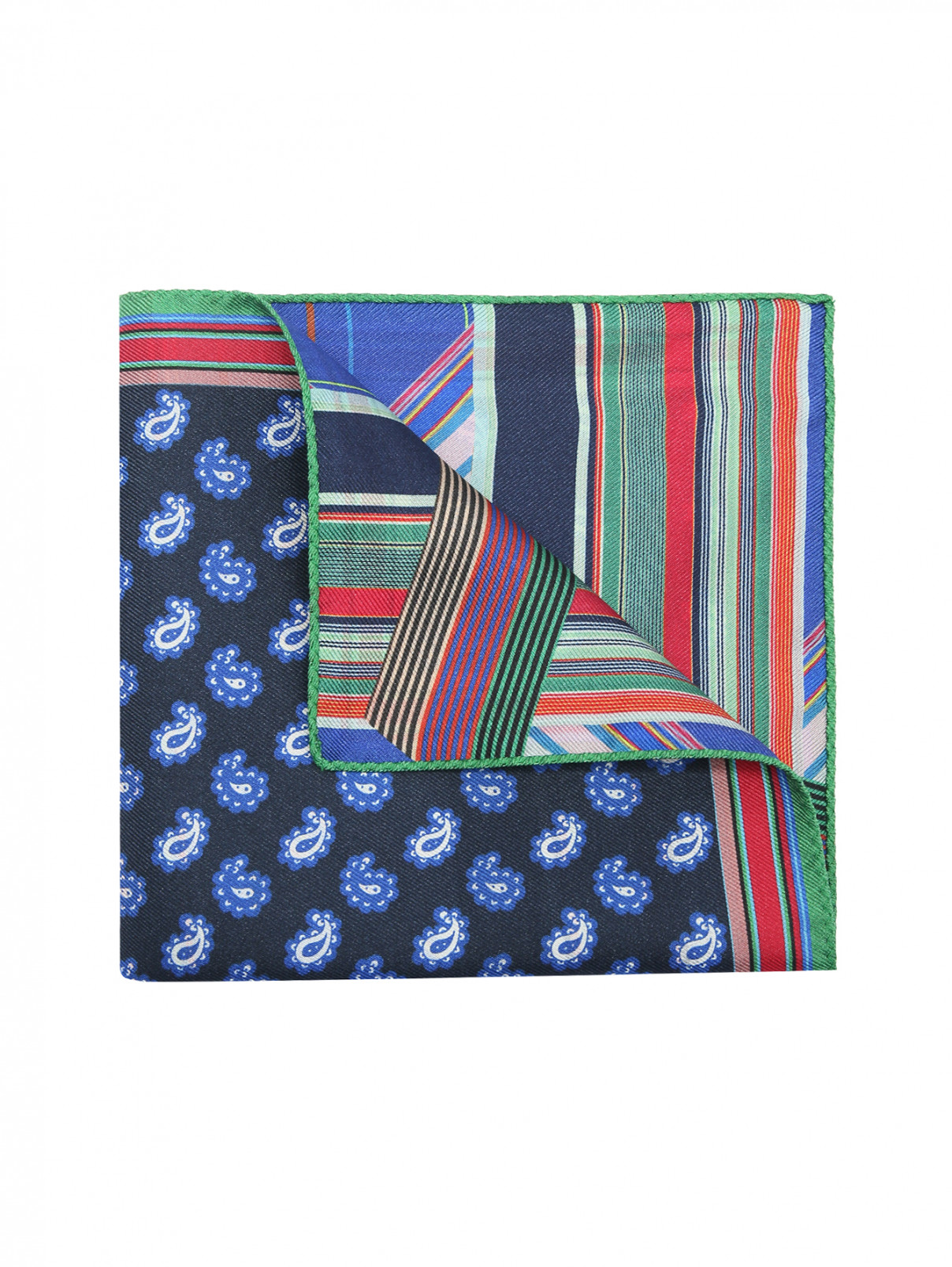 Платок карманный из шелка с узором Etro  –  Общий вид  – Цвет:  Синий