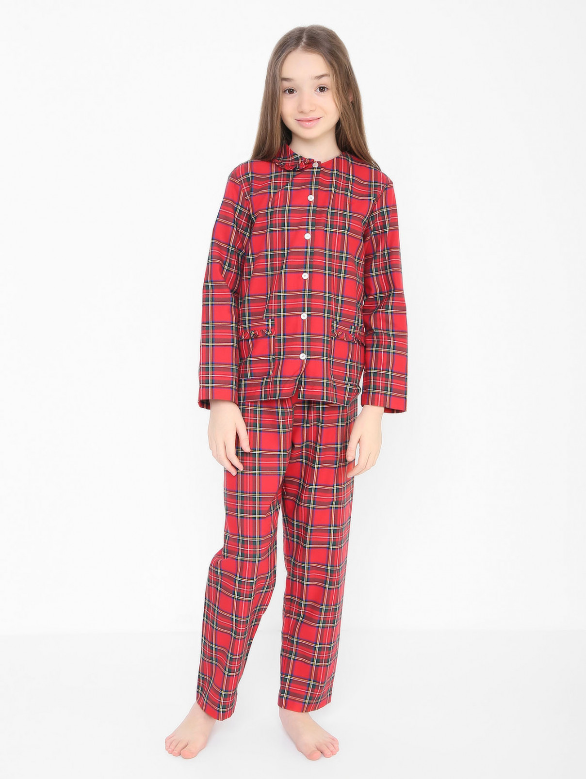 Пижама в клетку с отложным воротником Il Gufo  –  МодельОбщийВид  – Цвет:  Красный