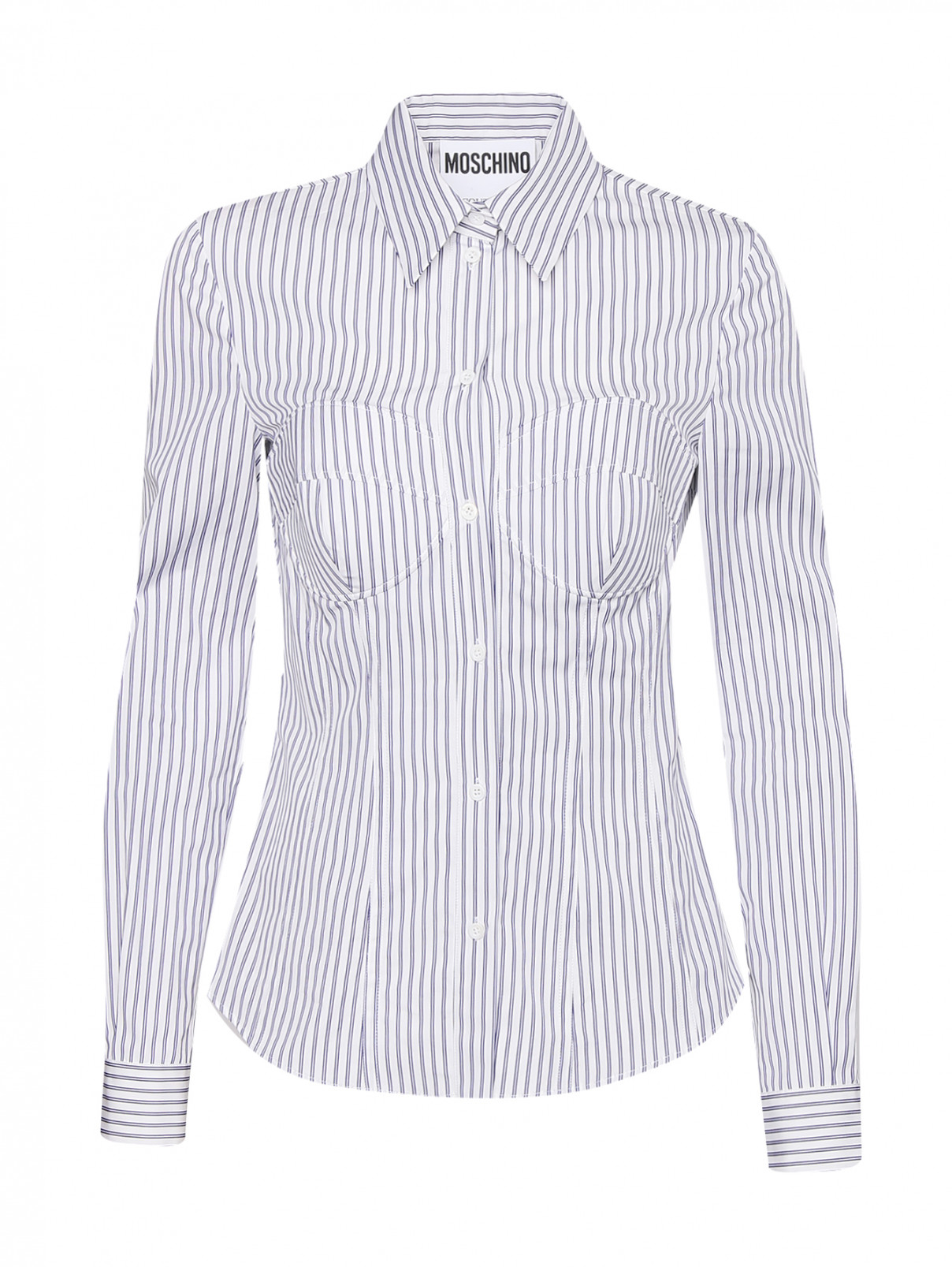 Рубашка из хлопка с узором полоска Moschino  –  Общий вид  – Цвет:  Узор