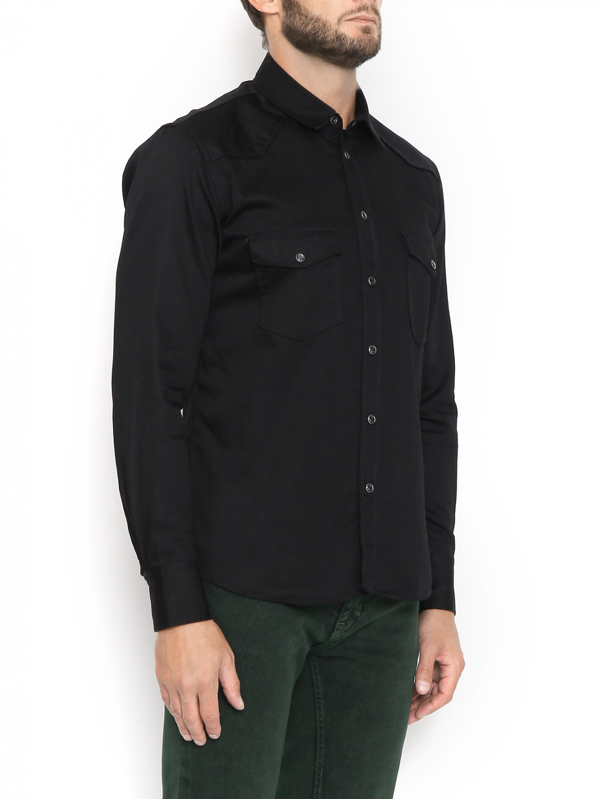 Рубашка из хлопка с карманами PT Torino  –  МодельВерхНиз  – Цвет:  Черный