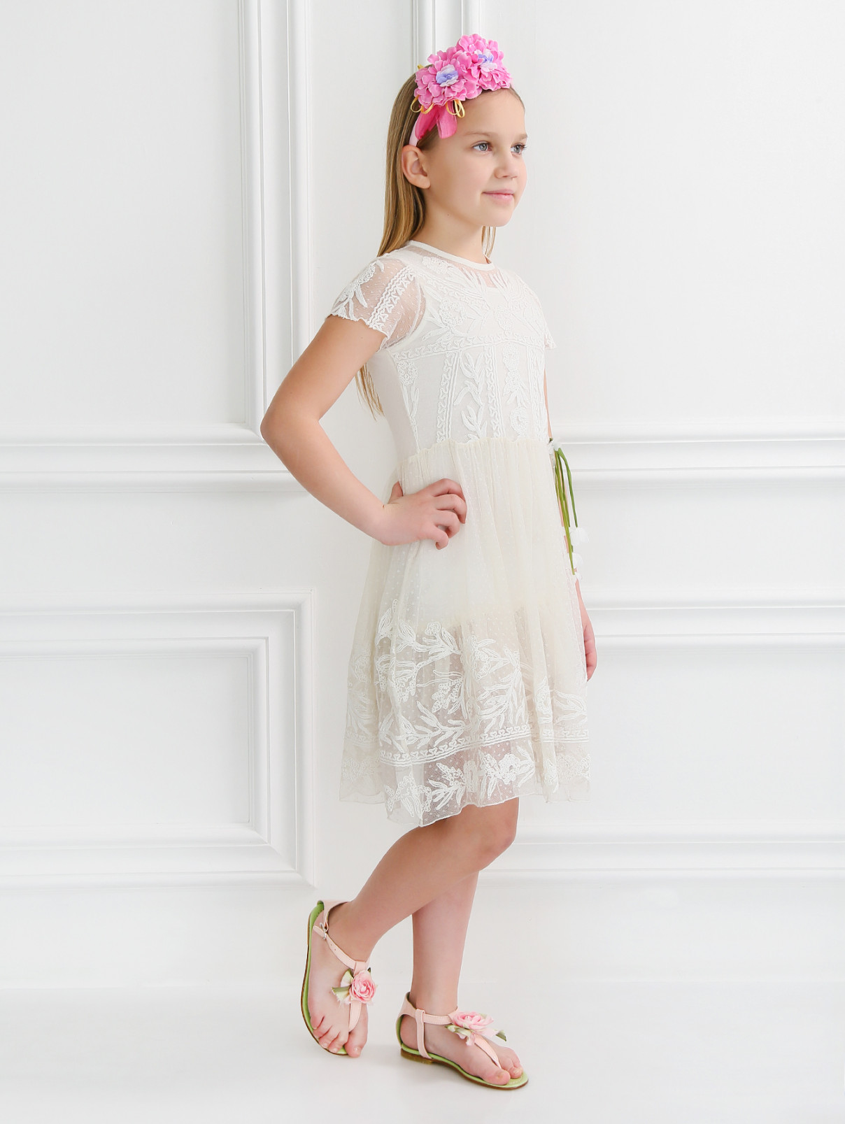 Платье из кружева с декором Quis Quis  –  Модель Общий вид  – Цвет:  Белый