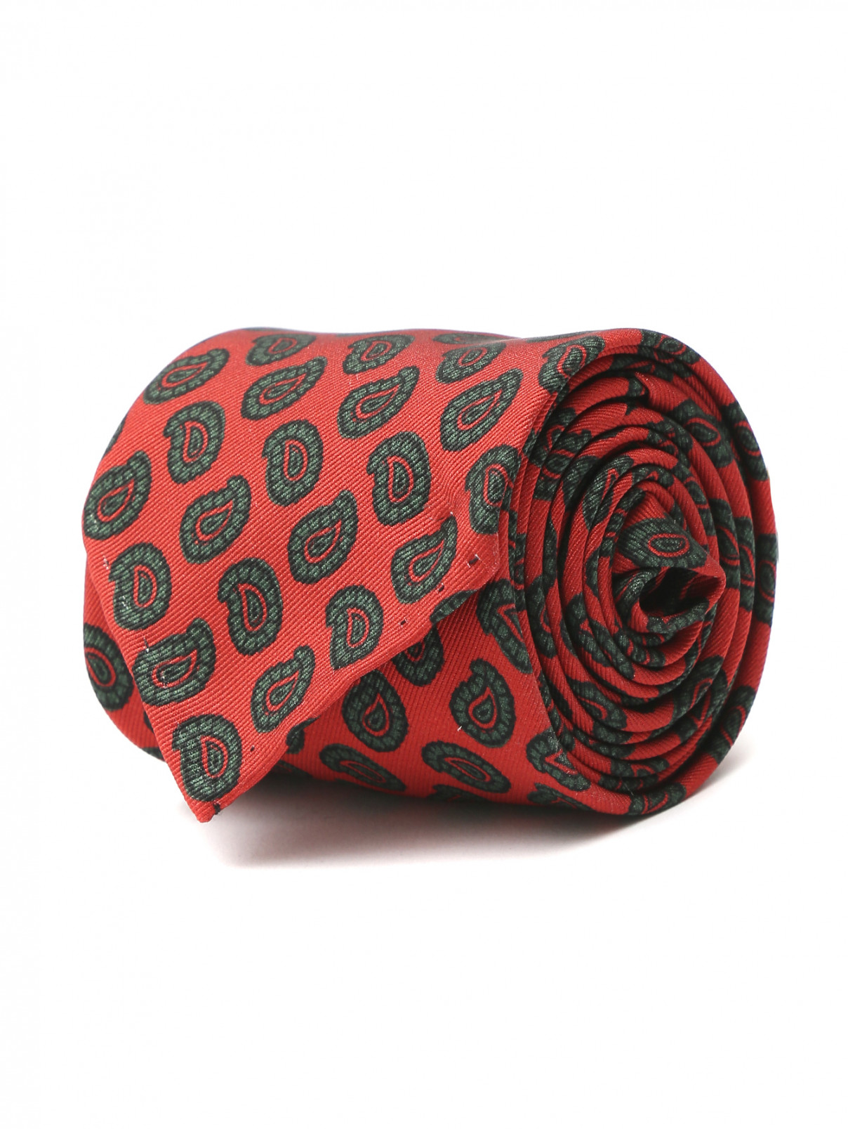 Галстук из шелка с узором "пейсли" LARDINI  –  Общий вид  – Цвет:  Красный