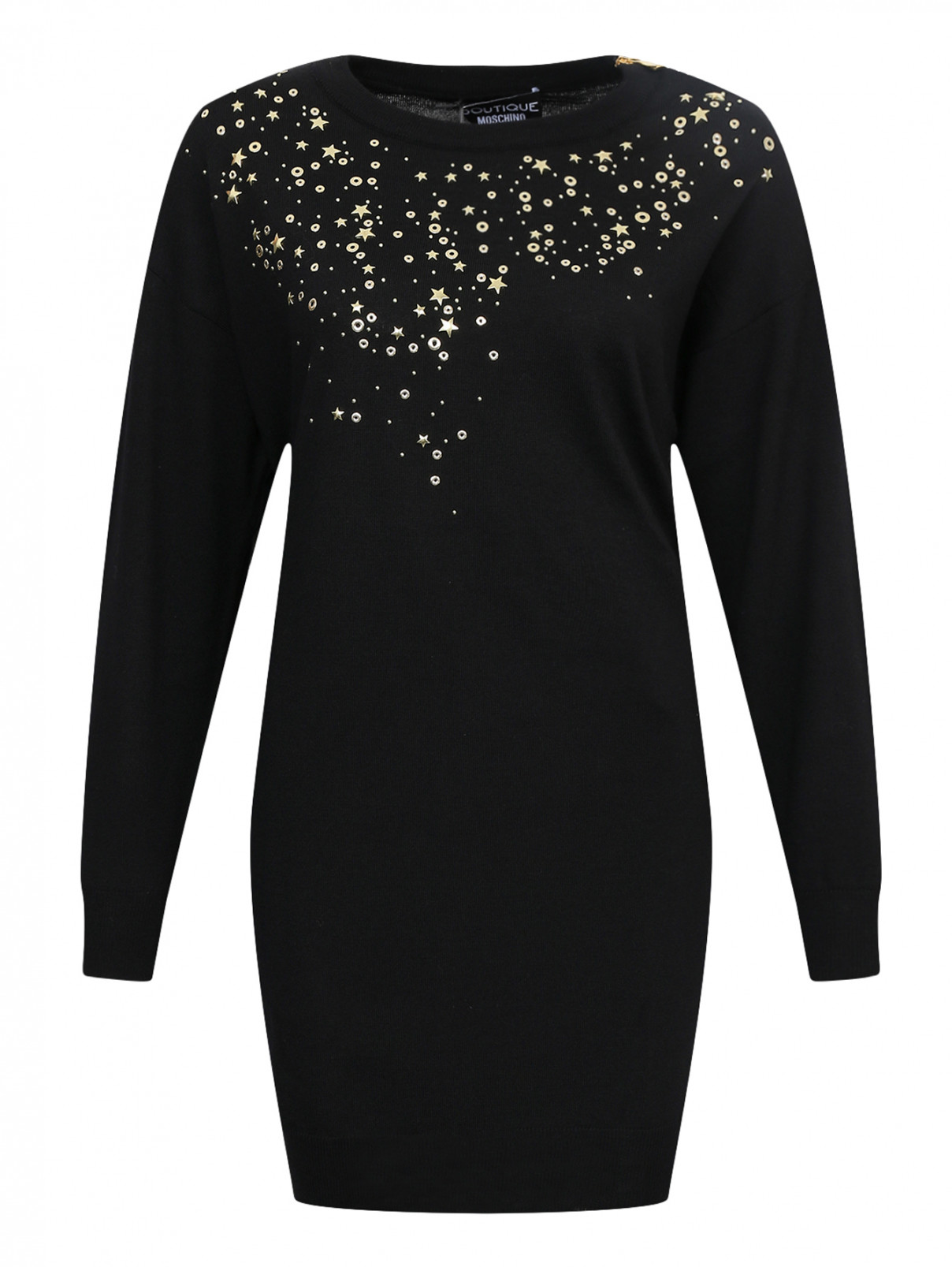Трикотажное платье из шерсти с декором Moschino Boutique  –  Общий вид  – Цвет:  Черный