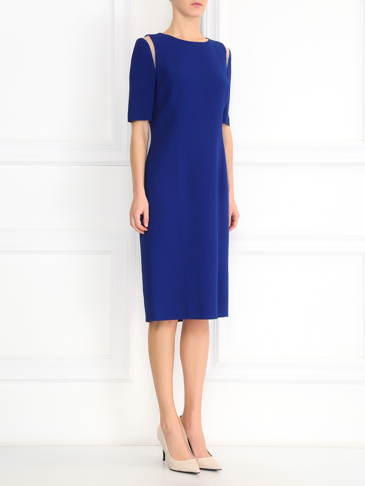 Платье-миди с контрастными вставками Andrew GN  –  Модель Общий вид  – Цвет:  Синий