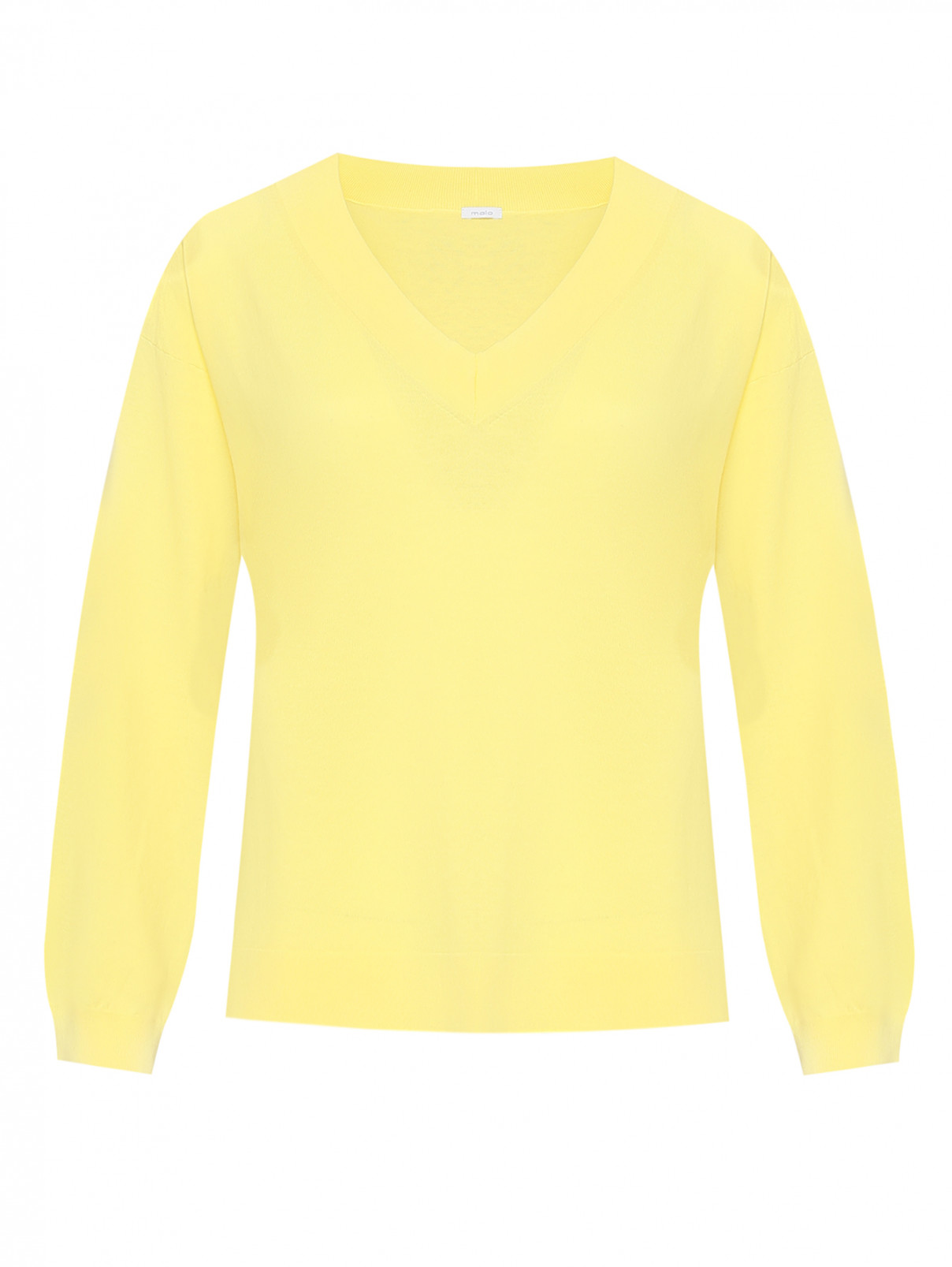Джемпер из хлопка с V-образным вырезом Malo  –  Общий вид  – Цвет:  Желтый