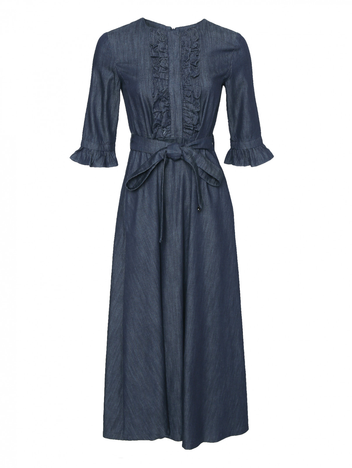 Платье-миди из хлопка с поясом Max Mara  –  Общий вид  – Цвет:  Синий