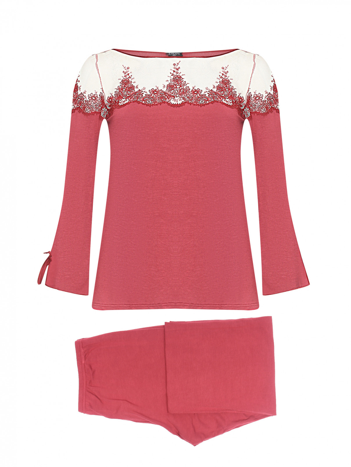 Пижама с кружевной вышивкой Ritratti  –  Общий вид  – Цвет:  Красный