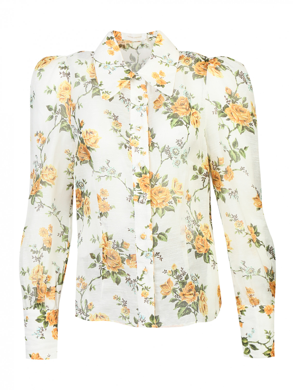 Блуза из льна и шелка с цветочным принтом Zimmermann  –  Общий вид  – Цвет:  Белый