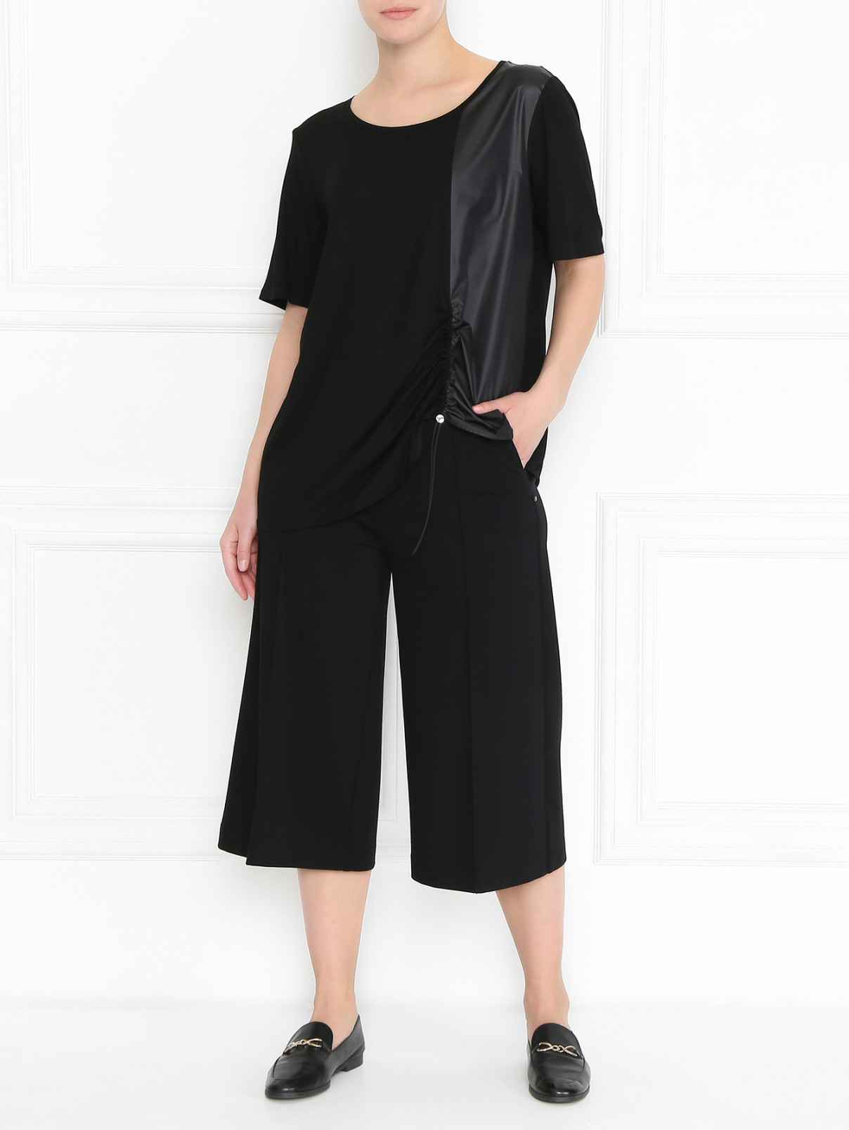 Укороченные брюки из смешанной вискозы Marina Rinaldi  –  МодельОбщийВид  – Цвет:  Черный