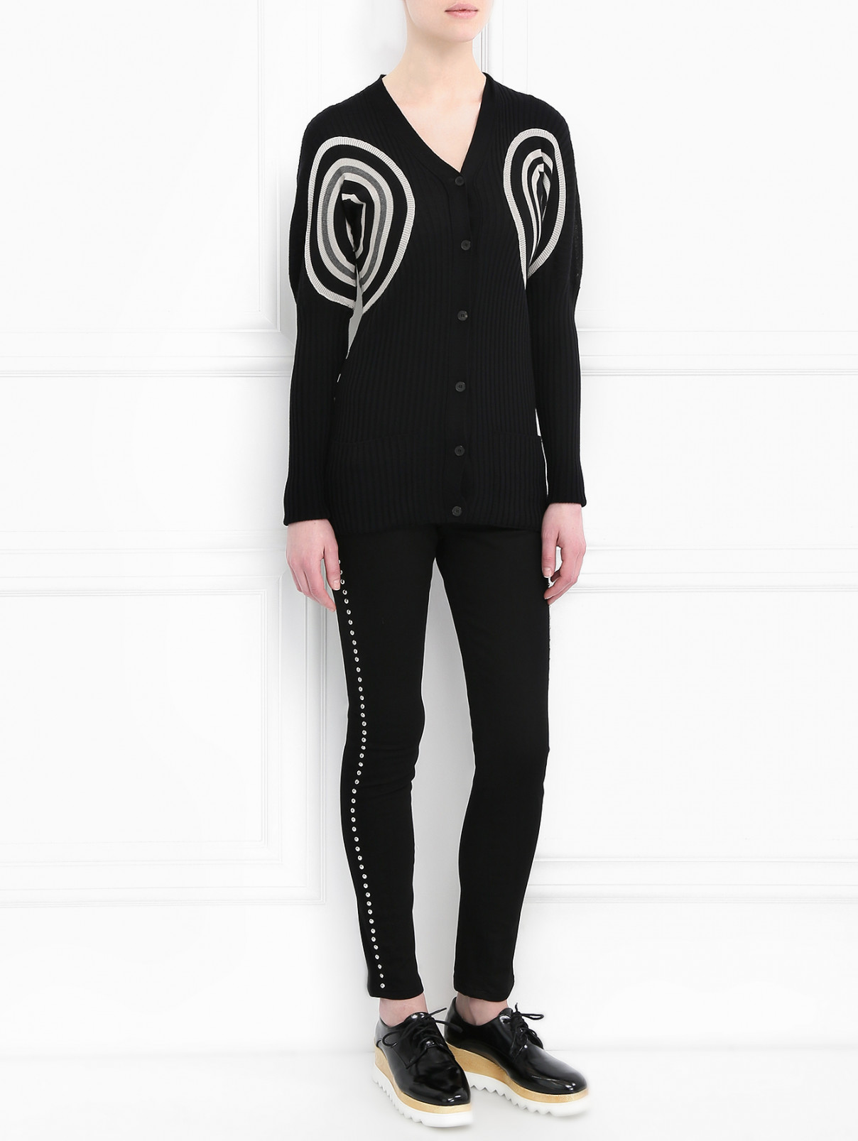 Кардиган из шерсти с узором "полоска" Jean Paul Gaultier  –  Модель Общий вид  – Цвет:  Черный
