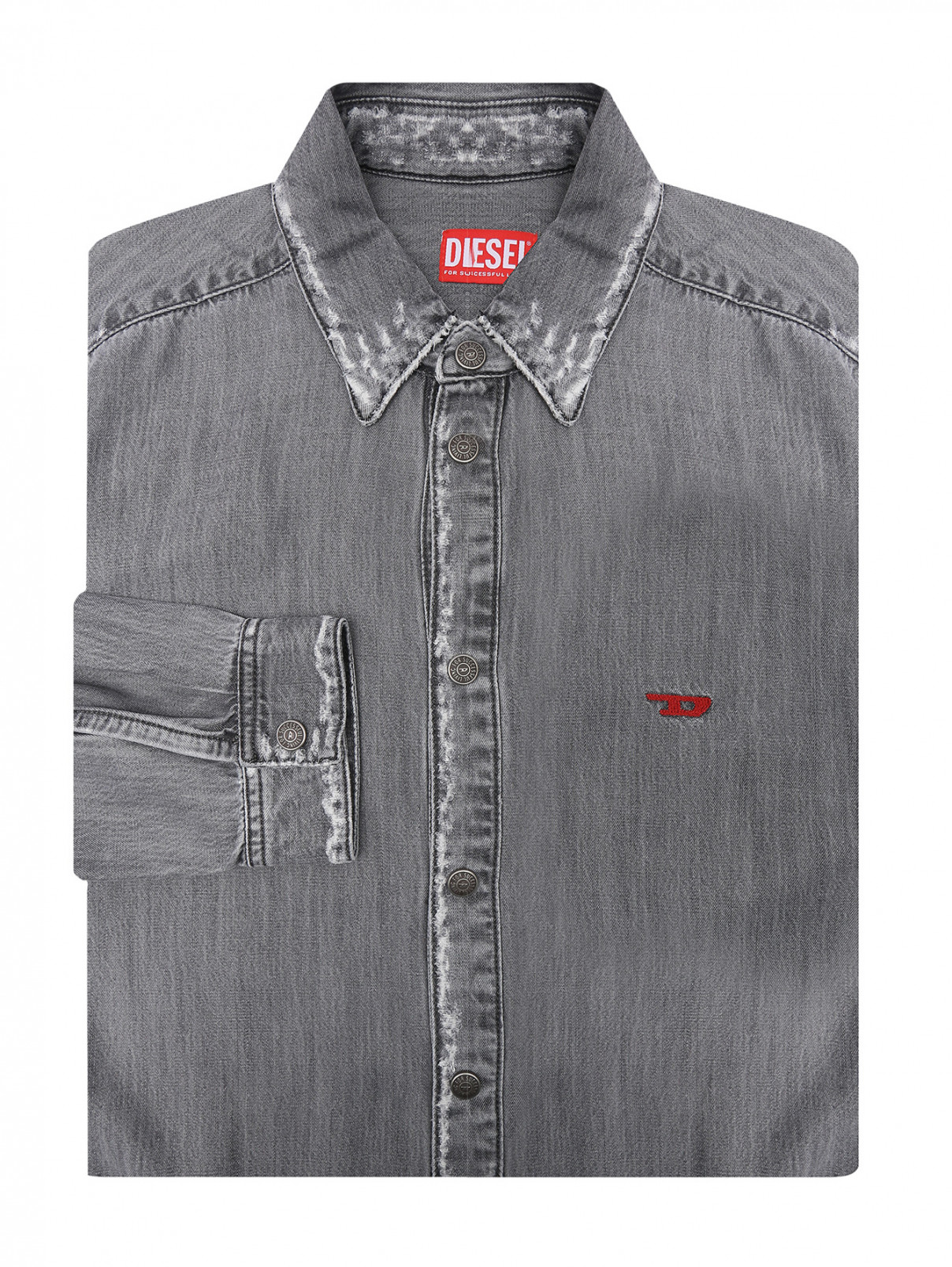 Рубашка из денима с эффектом "Потертости" Diesel  –  Общий вид  – Цвет:  Серый