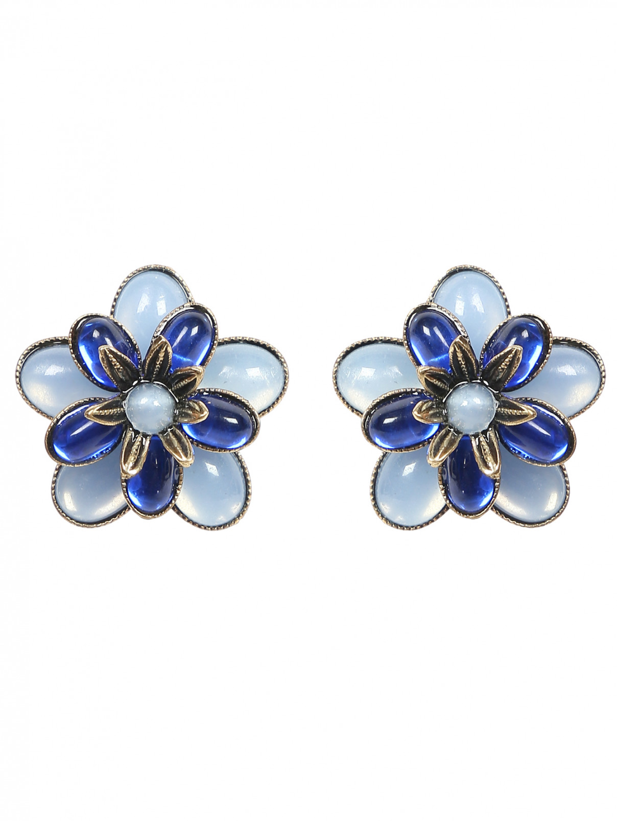 Серьги из металла с декоративными камнями в форме цветов Look&Took  –  Общий вид  – Цвет:  Синий